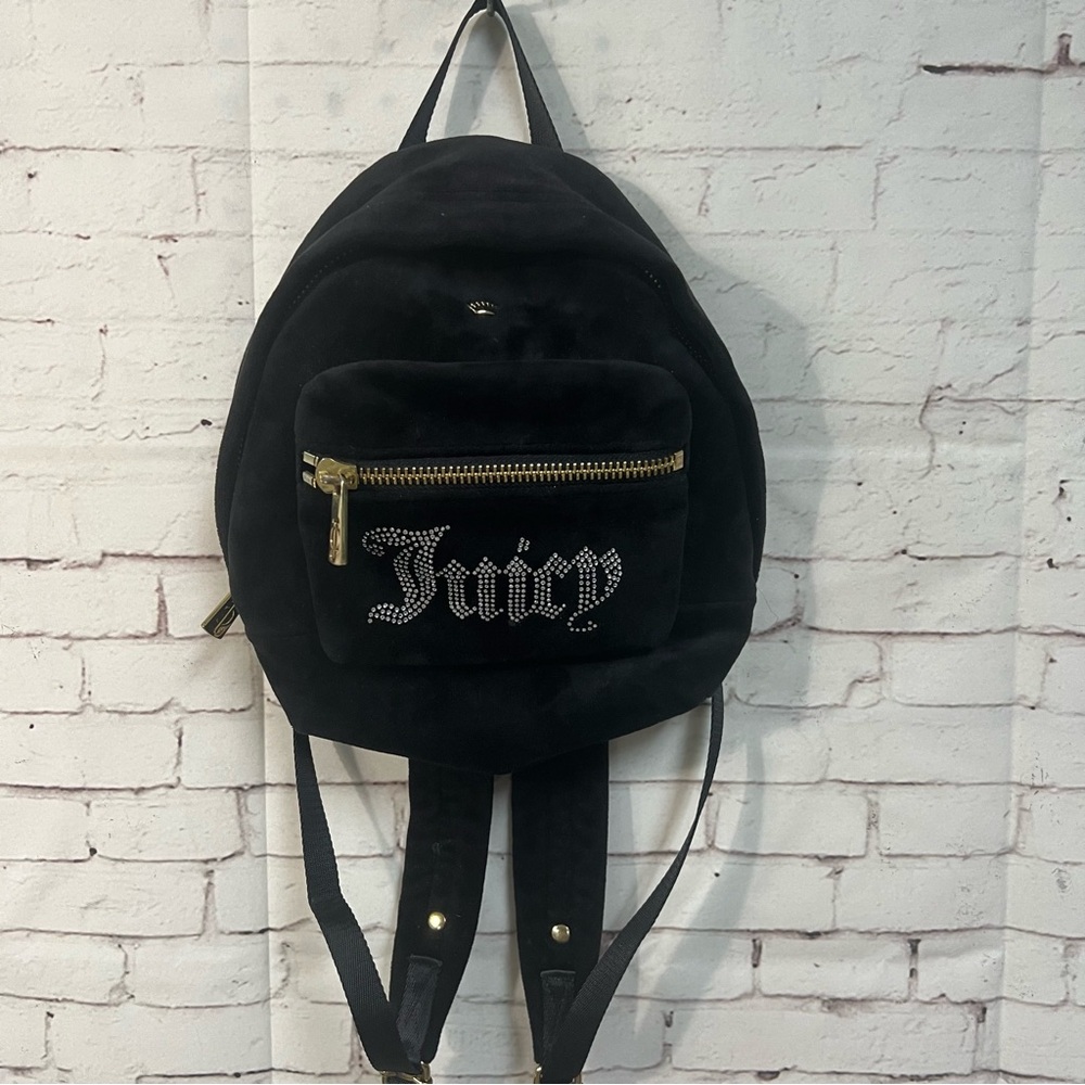 Juicy Couture Black Label Velvet Mini Backpack Bling Rhinestone Bag Velour Y2K